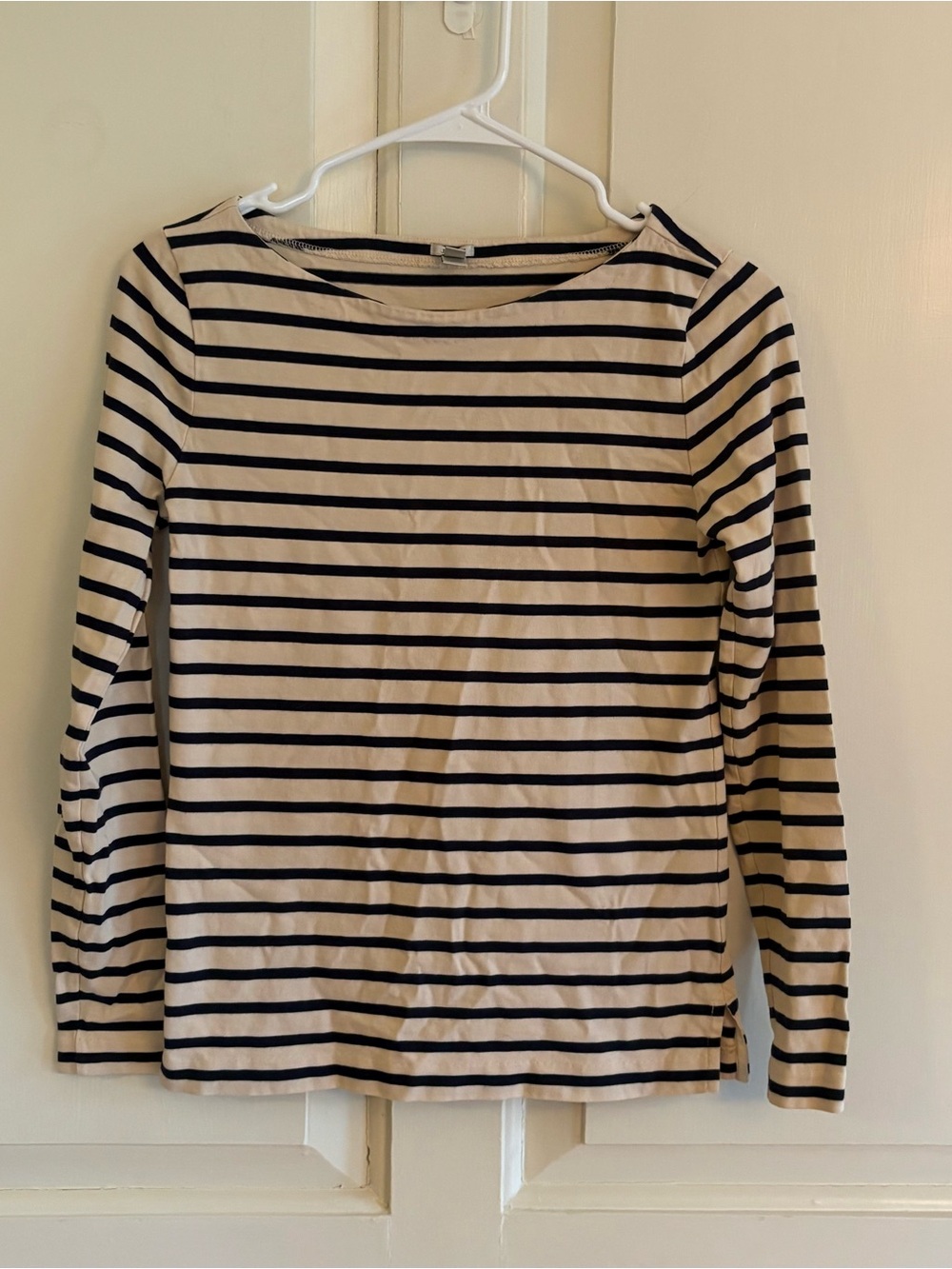 Striped Long Sleeve Boatneck Top - Cream & Navy XXS